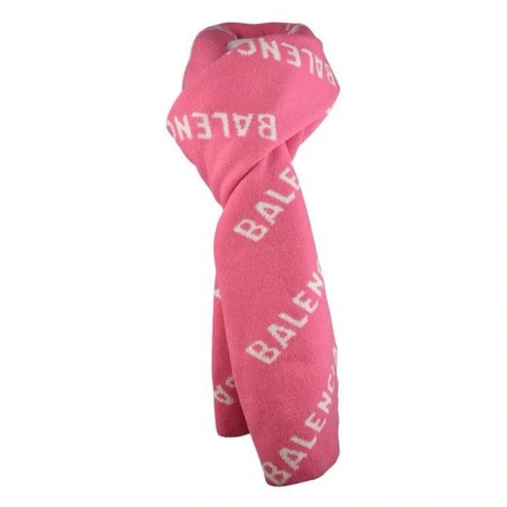 💯 Authentic Balenciaga Pink and White Wool Blend Muffler Scarf NWT - Picture 3 of 8